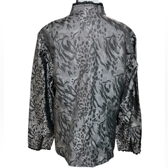 Coldwater Creek Black & Silver Print Button Down Blazer / Jacket Size Medium - Picture 4 of 16